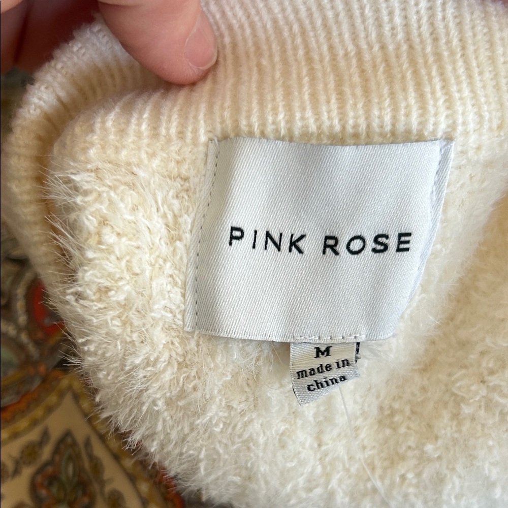 Pink Rose Cream Textured Zip-Up Cardigan - Picture 6 of 8